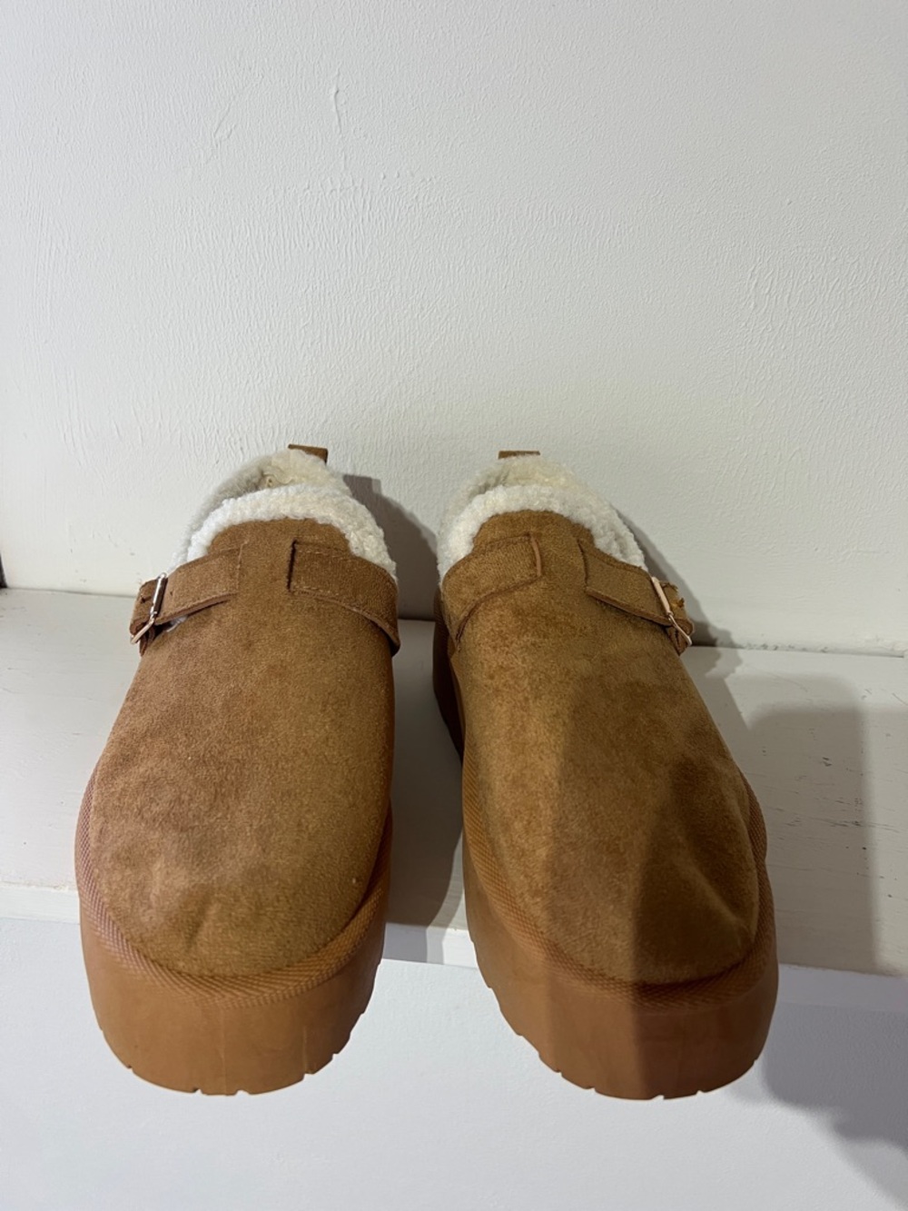 New - Women’s Shearling-Like Lined Slip-On Clog - Brown.